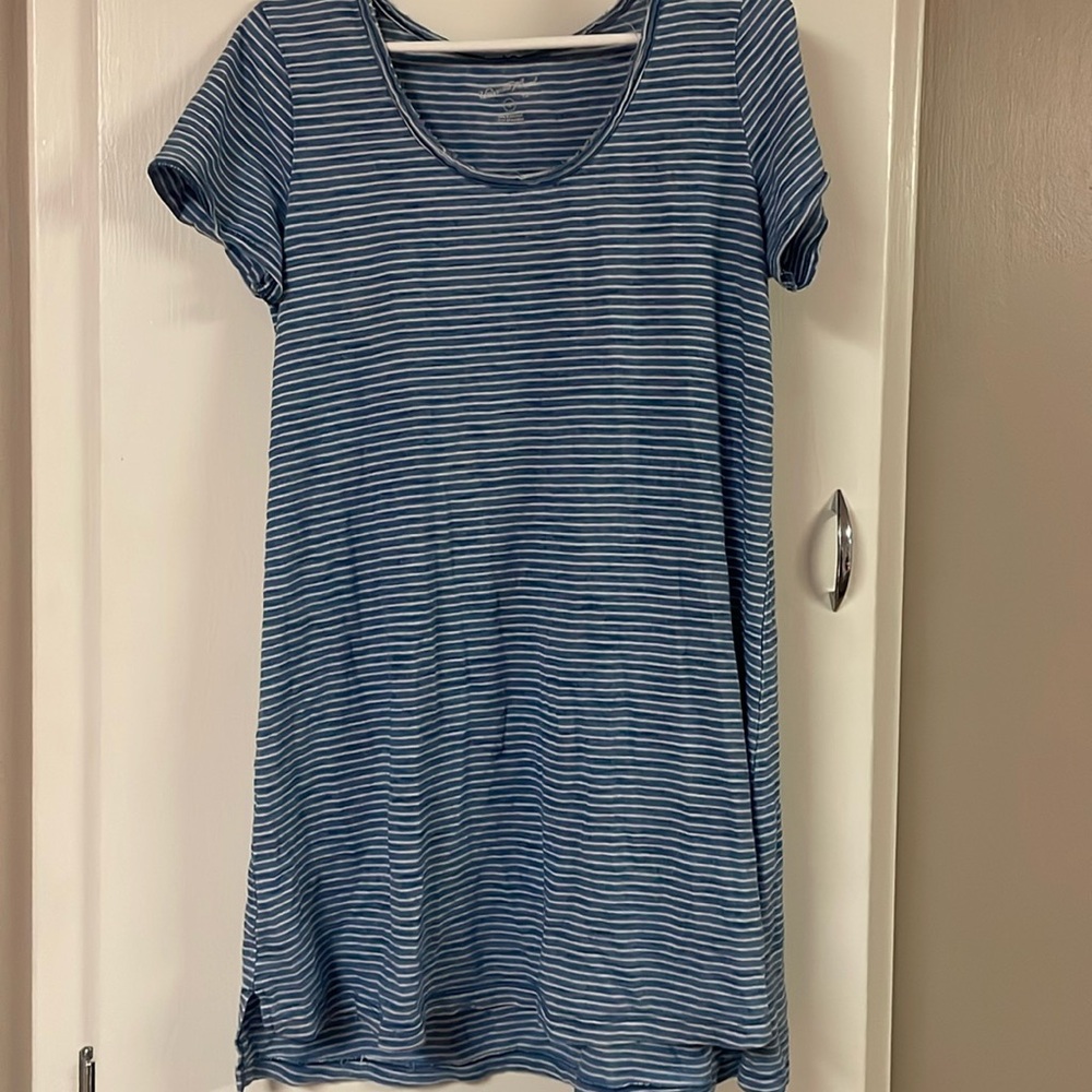 Blue and White Striped Mini T-shirt Dress